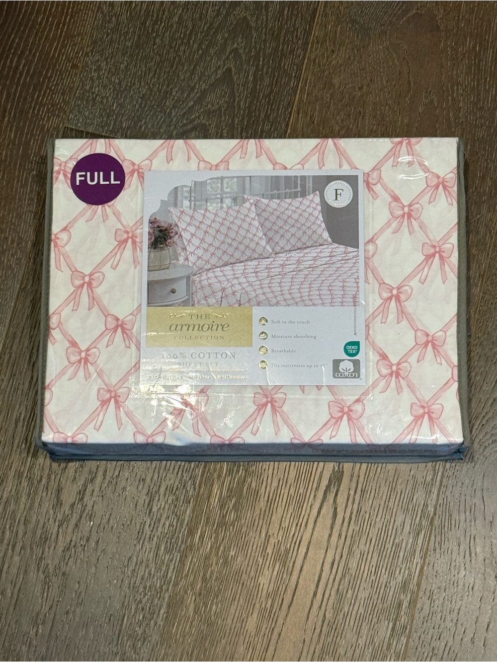 Armoire Collection Full Cotton Sheet Set in Pink Bow Print